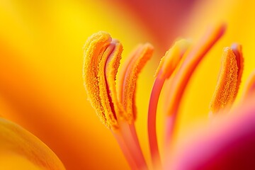 Aufkleber - Close-Up of Vibrant Yellow-Orange Lily Stamens in Bloom : Generative AI