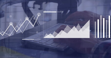 Aufkleber - Image of financial data processing over caucasian businessman using computer