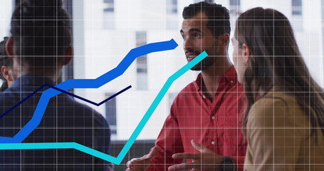 Poster - Image of financial data processing over diverse businesspeople in office