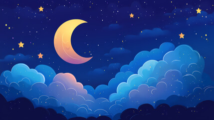 Wall Mural - Starry night sky with clouds illuminated by moonlight , night, stars, clouds, moonlight, peaceful, serene, tranquil, celestial. moonshade. illustration. Moonshade. Illustration