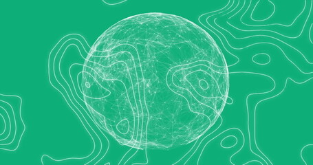 Poster - Image of shapes moving and globe on green background