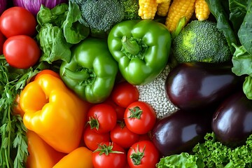 Aufkleber - Assorted Array of Vegetables Including Peppers Tomatoes Broccoli Corn and Eggplants : Generative AI