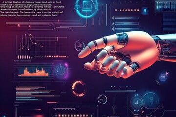 Poster - Advanced Robotic Hand with Digital Interface in Sci-Fi Technology Setting : Generative AI