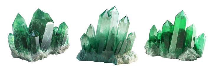 Wall Mural - green crystal collection isolated on transparent background for design