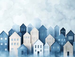 Aufkleber - Imaginative Foggy Blue Urban Landscape with Abstract Housing Design : Generative AI