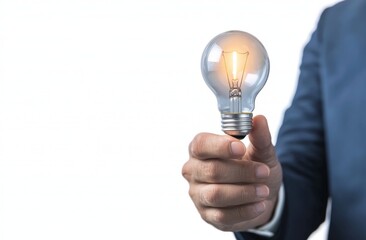 Poster - Hand Holding a Bright Light Bulb Representing Ideas and Innovation in a Digital World