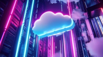 Poster - Neon Cloud Computing: Futuristic Data Center