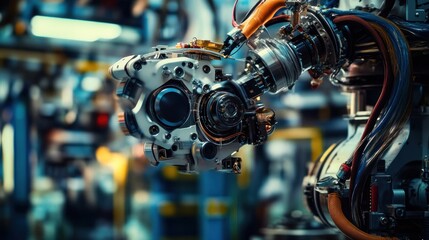 Poster - Close-up of Industrial Robotic Arm in Factory Setting
