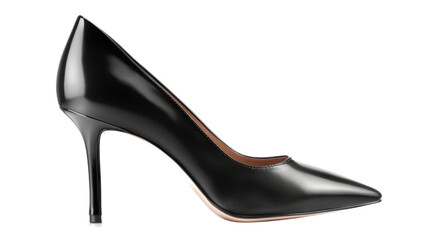 black leather high heeled women shoes on transparent background