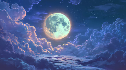 a full moon with faint clouds, casting an eerie glow, designed for png. moonshade. illustration. moo