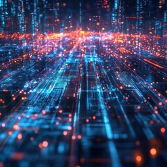 Poster - Abstract Digital Cityscape: A Futuristic Vision of Technology and Data
