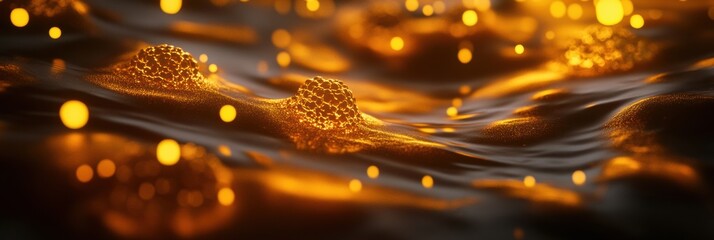 Aufkleber - 3D render showcasing bacteria and microbes floating in a liquid medium illuminated by warm light effects. Generative AI