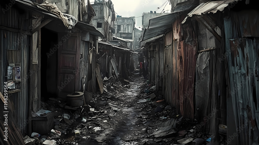 Stock Illustration Rundown Shantytown Houses With Corrugated Iron 