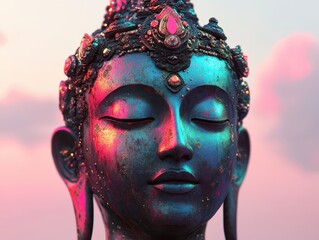 Wall Mural - a conceptual buddha avatar blending hindu and buddhist symbolism, vibrant and deeply spiritual