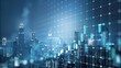© mamo studios - Abstract glowing big data forex candlestick chart on blurry city backdrop. Trade, technology, investment and analysis concept. Double exposure