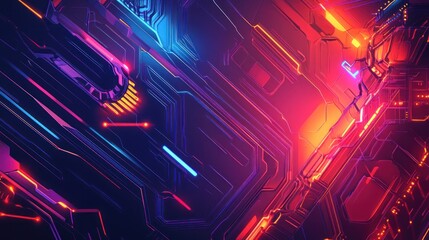 Poster - Abstract Neon Circuitry: Vibrant Digital Art