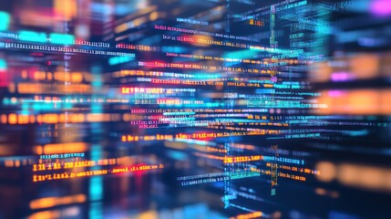 Poster - Abstract Digital Code Stream: A mesmerizing display of colorful code lines flowing dynamically across the screen, symbolizing the rapid evolution of technology and data.