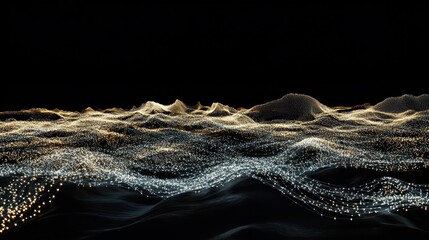 Poster - Abstract Digital Landscape: Glittering Waves of Light and Data