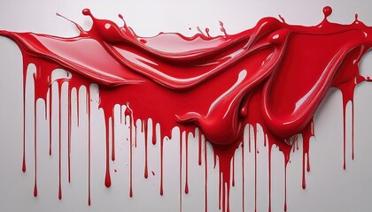 Poster - Vivid Red Paint Splatters Creating a Striking Artistic Expression Against a Clean, White Canvas in an Abstract Still Life.