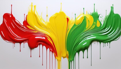 Poster - Vibrant Paint Flow Over White A Dynamic Dance of Red, Yellow Green on a Clean Canvas