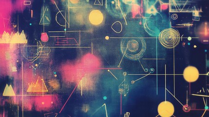 Poster - Abstract floating blackboard concept with glowing text lines and digital symbols on a clean background.