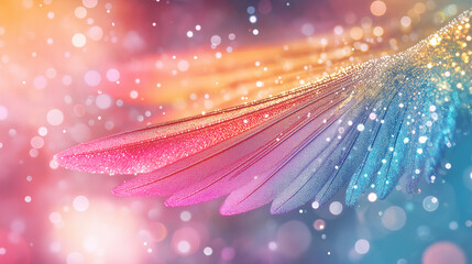 Wall Mural - rainbow wings: a vibrant, close-up shot of iridescent feathers, shimmering with pastel hues and spar