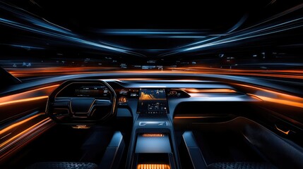 Poster - Abstract glowing futuristic dashboard with holographic elements, floating controls, and light trails.