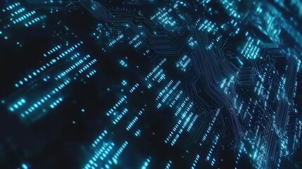 Poster - Abstract Digital Circuitry: Glowing Blue Lines and Nodes