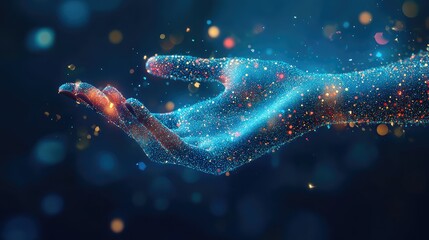 Poster - Dynamic glowing interface with interactive holographic panels, geometric controls, and particle effects.