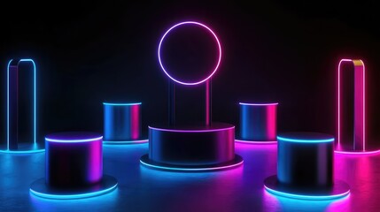 Poster - Elegant digital background featuring floating holographic shapes and light trails for tech-product visuals.