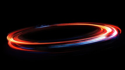 Poster - Minimalist design with glowing light trails forming the shape of a digital city on a dark background for future tech concepts.