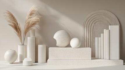 Poster - Minimalist design featuring geometric shapes, smooth textures, and a subtle gradient in neutral tones.