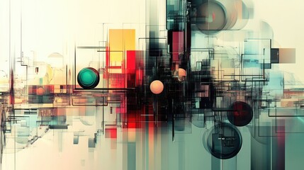 Poster - Minimalist futuristic composition with layered transparent elements and subtle digital patterns.