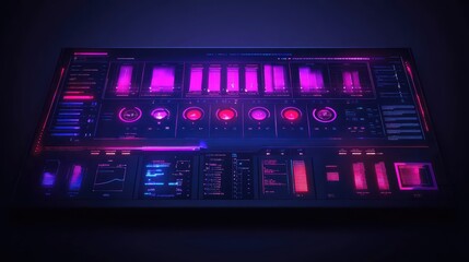 Poster - minimalist interactive dashboard with glowing digital controls, light trails, and abstract futuristi