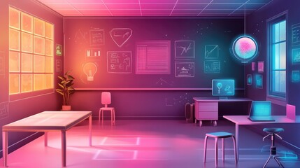 Poster - subtle gradient background with d digital elements and virtual classroom icons, perfect for modern e