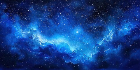 Wall Mural - A stunning blue gradient watercolor background depicting a starry sky.