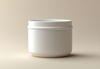 Poster - Minimalist White Container on a Soft Neutral Background for Creative and Aesthetic Product Presentation or Packaging Inspiration