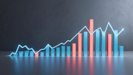Poster - glowing 3D rendering of fluctuating line chart emphasizing virtual asset risks and market trends