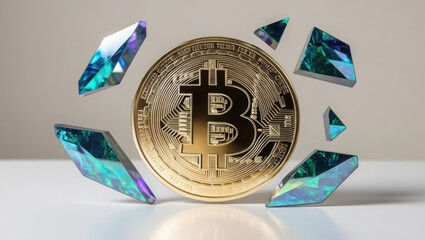 Aufkleber - stylized holographic digital coin with fragmented design representing asset risks