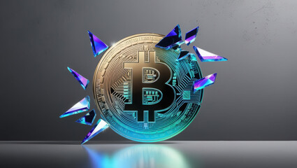 Poster - stylized holographic digital asset symbolizing risks with fragmented design