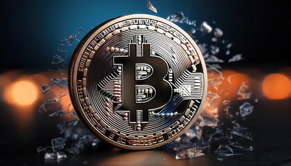 Poster - sleek virtual coin with fragmented edges representing digital asset risks