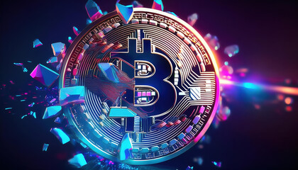 Poster - Stylized holographic coin representing digital asset risks and fragmentation
