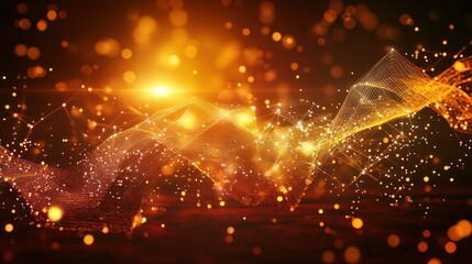 Poster - Abstract Golden Energy Waves: A Digital Art Piece