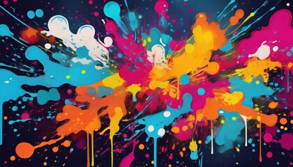 Poster - Vibrant Spray Paint Patterns Against a Grunge Backdrop Artistic Exploration of Texture and Color