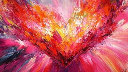 Poster - painting with bold strokes of red, pink, and orange, symbolizing the fiery passion and excitement of
