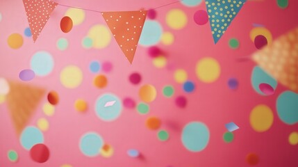 Aufkleber - cheerful birthday background with colorful polka dots, confetti, and floating banners