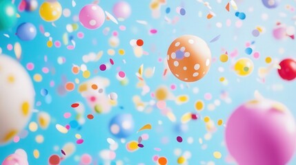 Aufkleber - cheerful birthday background with colorful polka dots, confetti, and floating banners