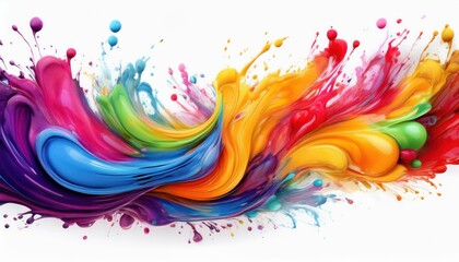 Poster - Vibrant Abstract Artwork Multicolored Paint Splashes Create a Striking Palette on White Backdrop, Evoking Energy and Movement for a Modern Masterpiece