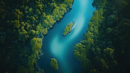 Wall Mural - Aerial View of Serene River Flowing Through Lush Mangrove Forest