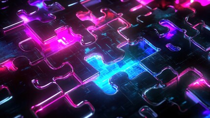 Poster - neon puzzle: abstract digital art